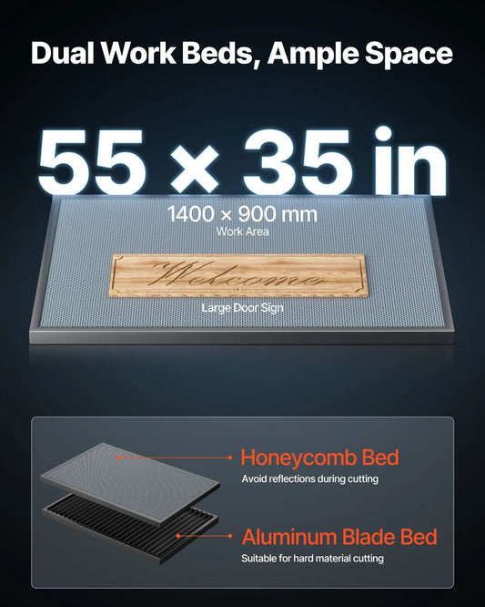 130W CO2 Laser Engraver, 1400 x 900 mm, CO2 Laser Engraver Cutter Machine with Water Chiller, 2 Way Pass Air Assist, 1200 mm/s Speed, Autofocus Engraving Cutting Machine, for Wood Acrylic Glass