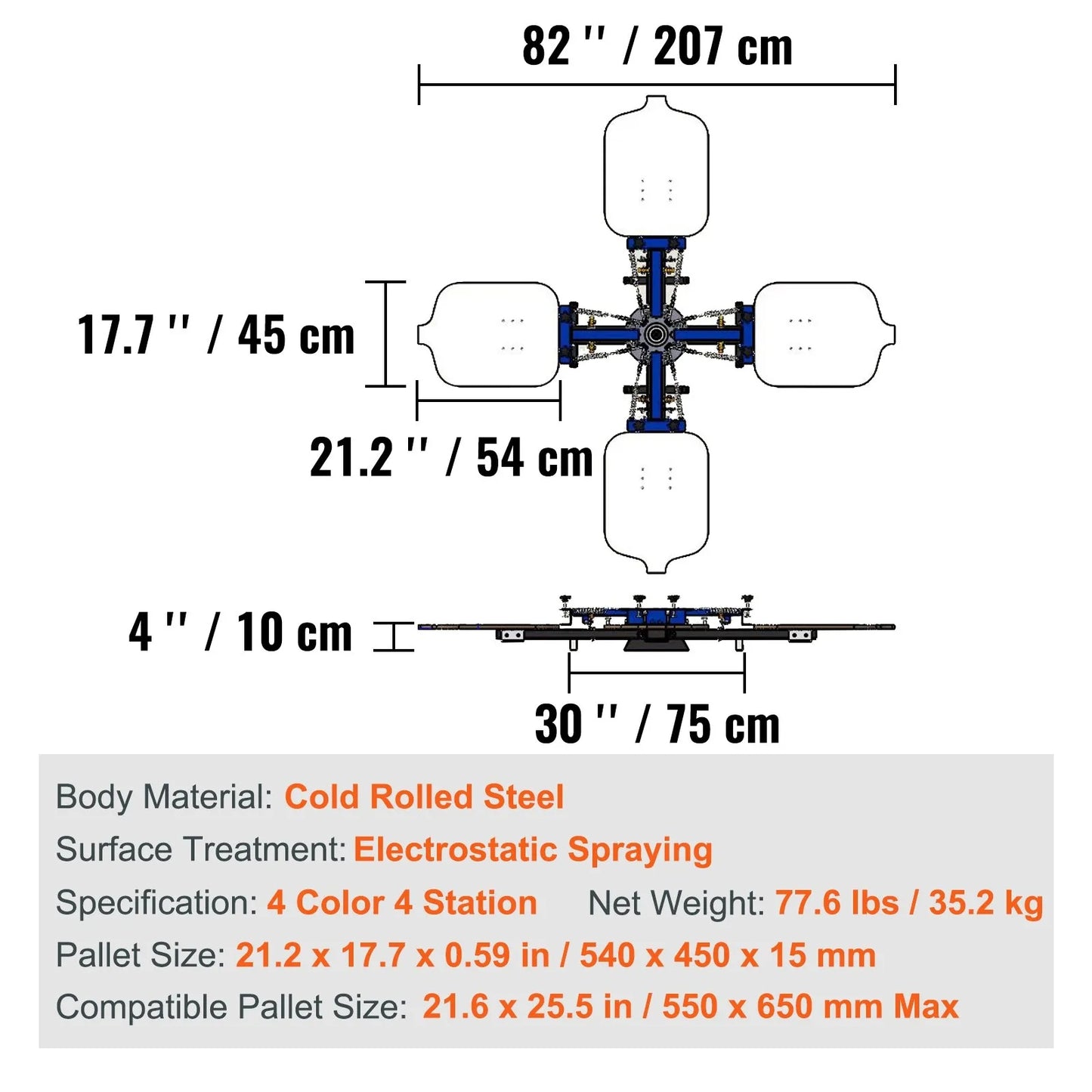 Screen Printing Machine, 4 Color 4 Station 360° Rotable Silk Screen Printing Press, 21.2x17.7in / 54x45cm Screen Printing Press, Double-layer Positioning Pallet for T-shirt DIY Printing