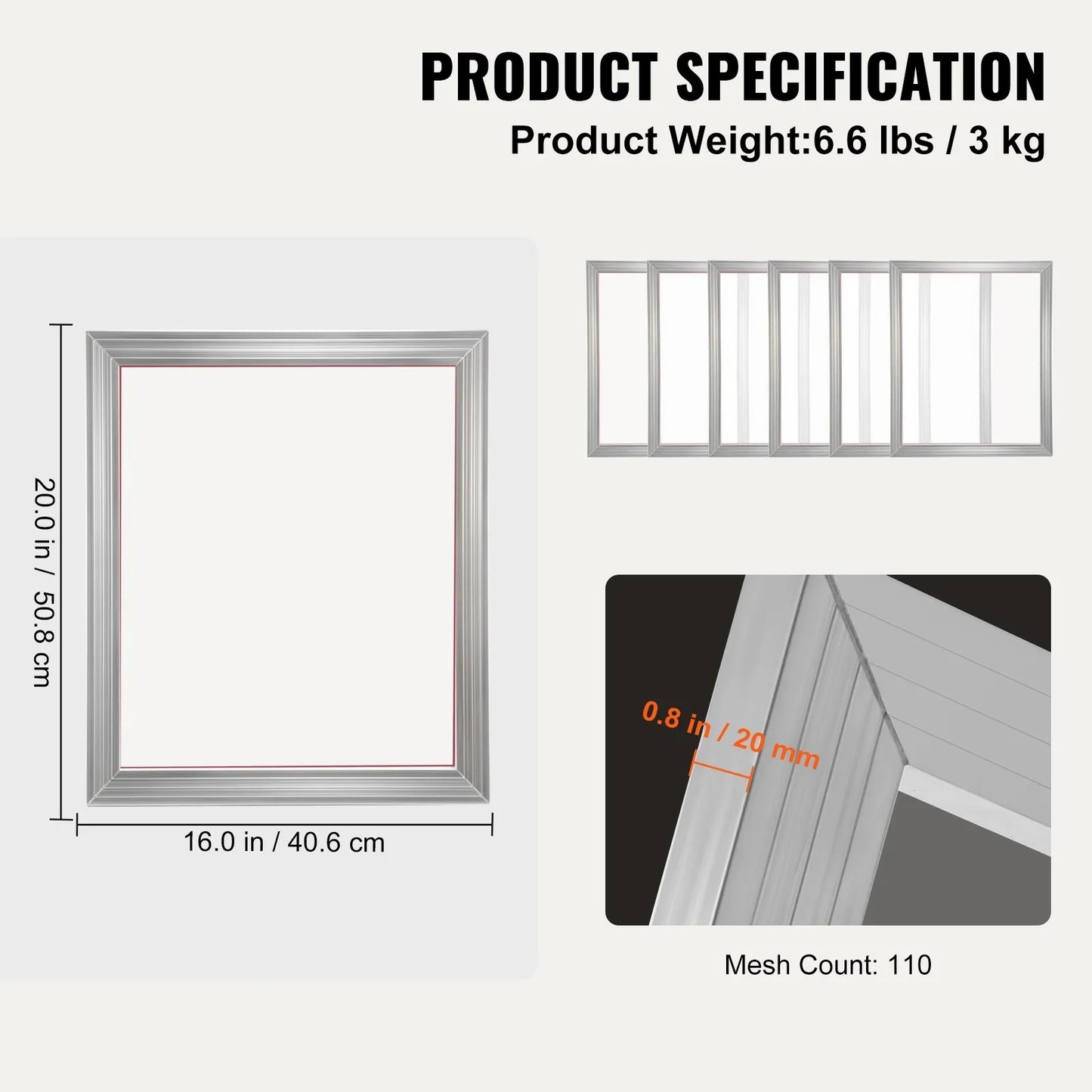 Screen Printing Kit Silk Screen Printing Frame 40.6 cm x 50.8 cm 110 Count Mesh 6pcs