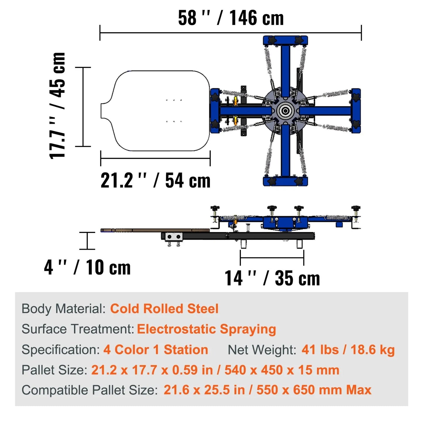 Screen Printing Machine, 4 Color 1 Station 360° Rotable Silk Screen Printing Press, 21.2x17.7in / 54x45cm Screen Printing Press, Double-layer Positioning Pallet for T-shirt DIY Printing