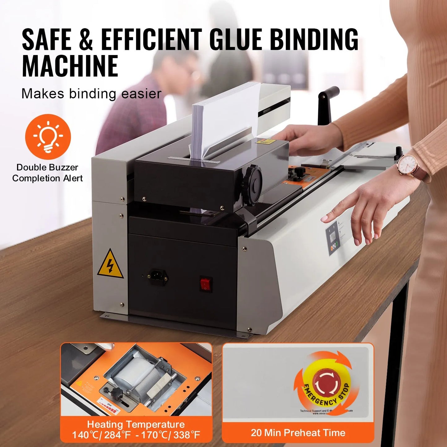Thermal Binding Machine, 400 Sheets Capacity Hot Glue Binding Machine, Thermal Book Binder 40mm Binding Thickness A3(Short Edge)/A4/A5 Document