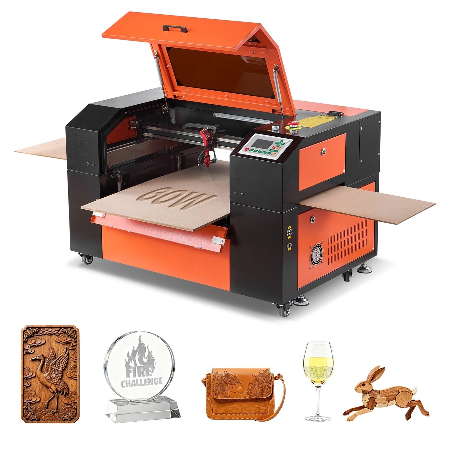 60W CO2 Laser Engraver, 600 x 400 mm, CO2 Laser Engraver Cutter Machine with 4 Way Pass Air Assist, Engraving Cutting Machine, Compatible with LightBurn CorelDRAW RDWorks, for Wood Acrylic Glass