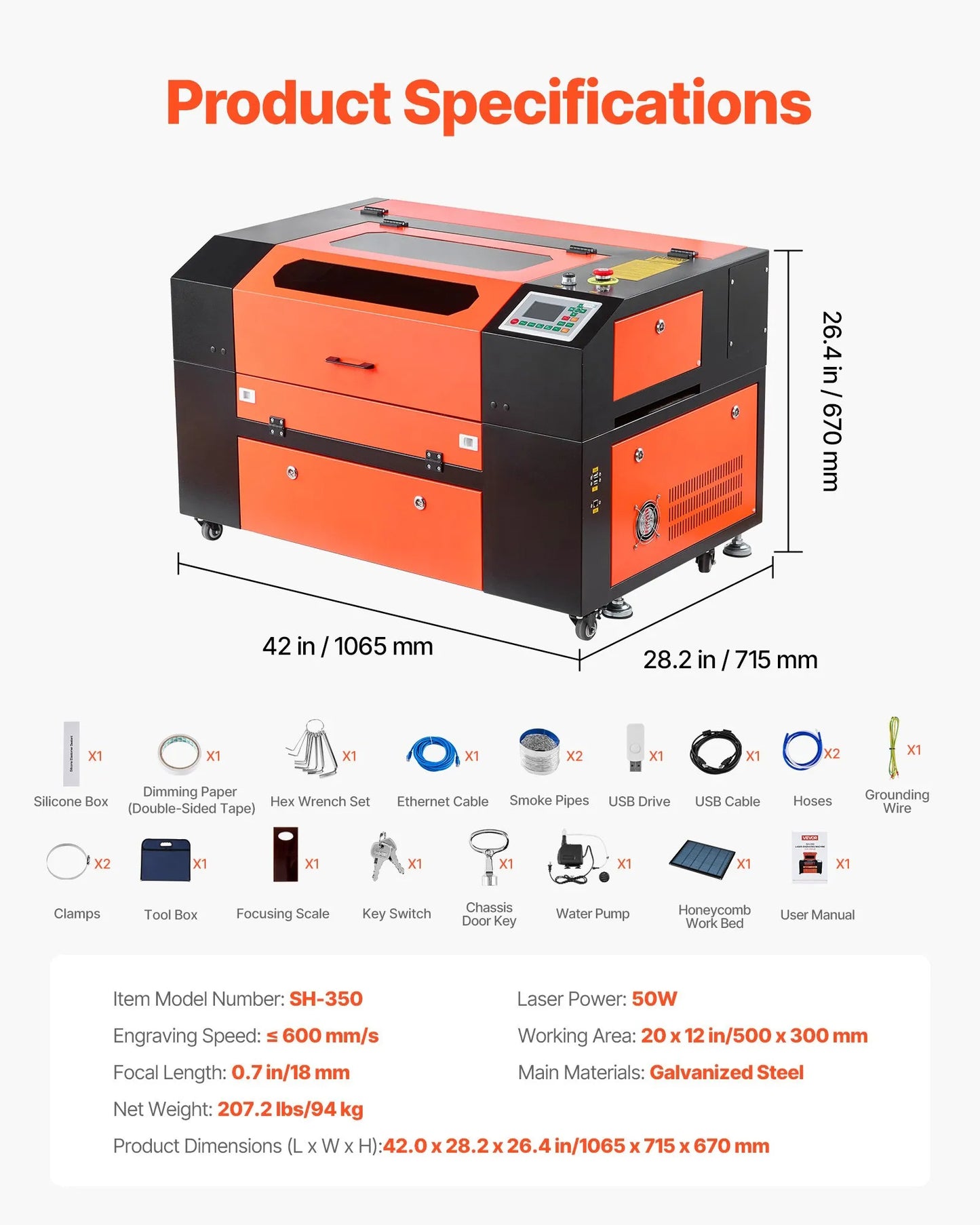 50W CO2 Laser Engraver, 500 x 300 mm, CO2 Laser Engraver Cutter Machine with 4 Way Pass Air Assist, Engraving Cutting Machine, Compatible with LightBurn CorelDRAW RDWorks, for Wood Acrylic Glass