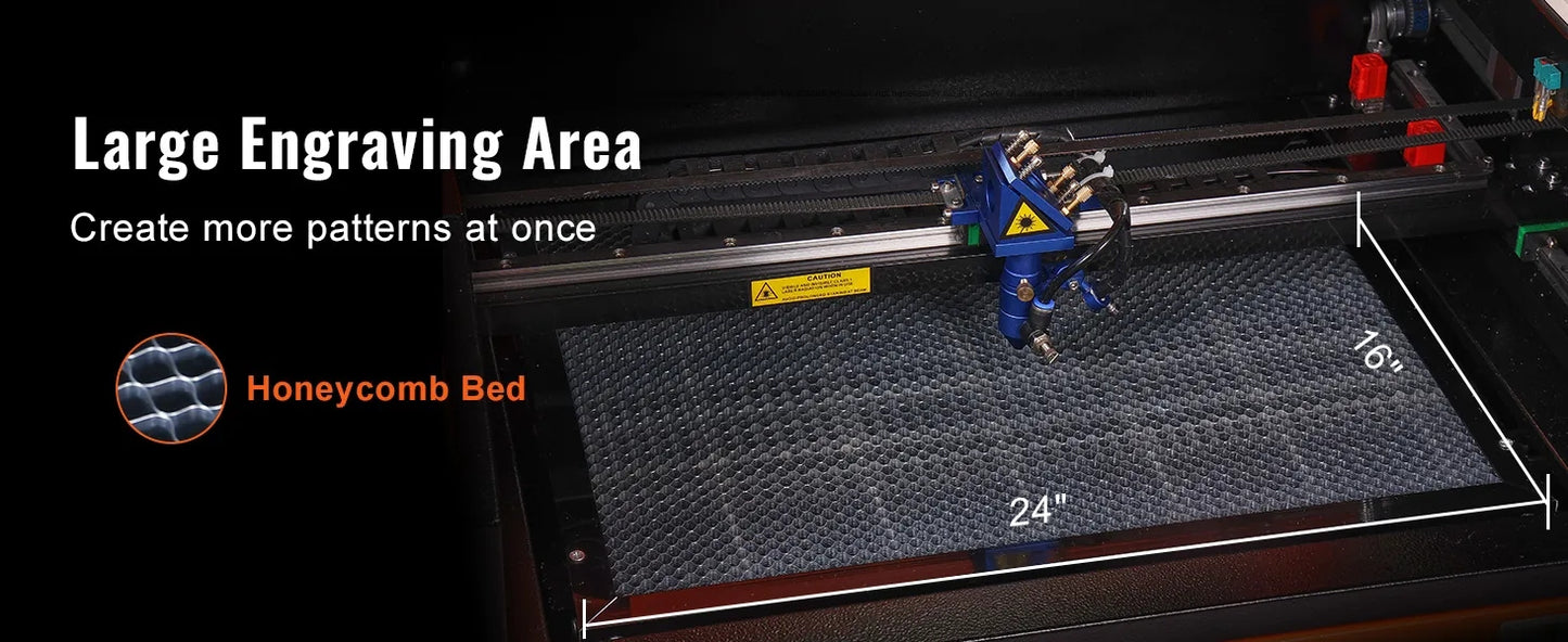 60W CO2 Laser Engraver, 41 x 61 cm(16 x 24 in), 500 mm/s(19.7 IPS) Laser Cutter Machine with 2-Way Pass Air Assist, Compatible with LightBurn, CorelDRAW, AutoCAD, Windows, Mac OS, Linux, for Wood Acrylic Fabric More