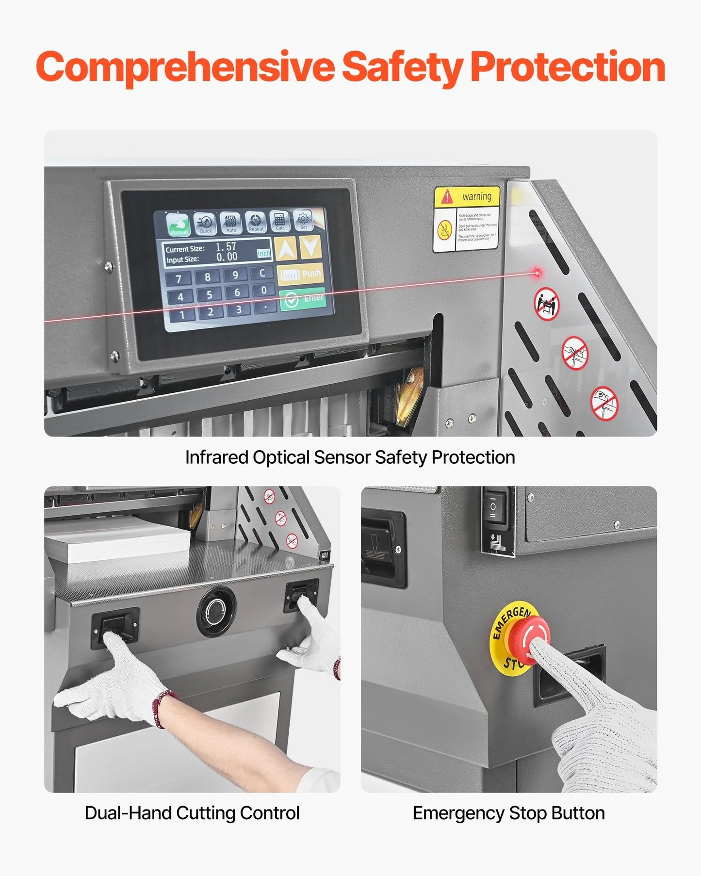Electric Paper Cutter, Metal Programmable Paper Cutter Machine, 457 mm Cutting Width, 58 mm Cutting Thickness, Electric Hydraulic Guillotine Trimmer with Infrared Function & Spare Blade