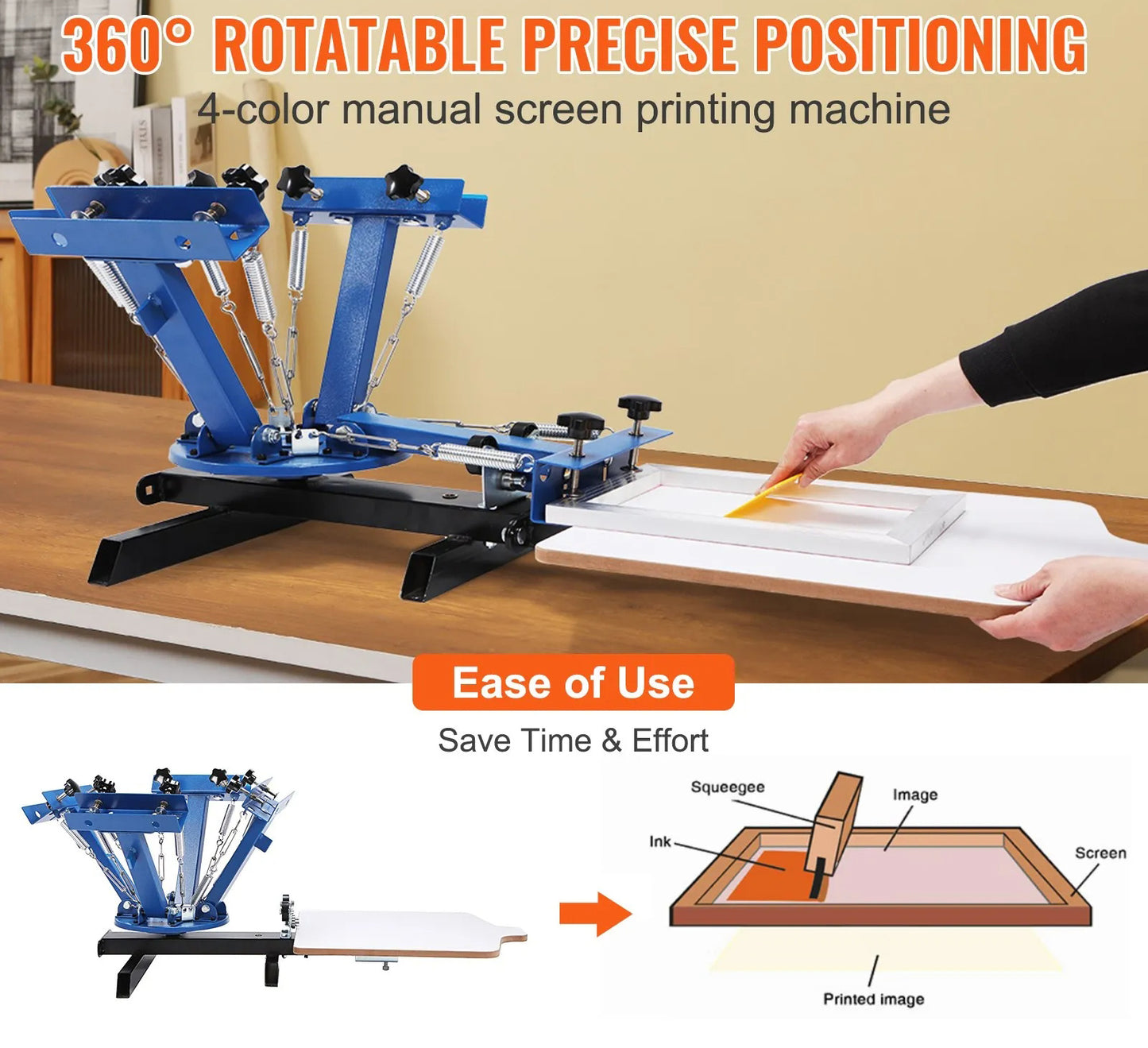Screen Printing Machine, 4 Color 1 Station 360° Rotable Silk Screen Printing Press, 21.2x17.7in / 54x45cm Screen Printing Press, Double-layer Positioning Pallet for T-shirt DIY Printing