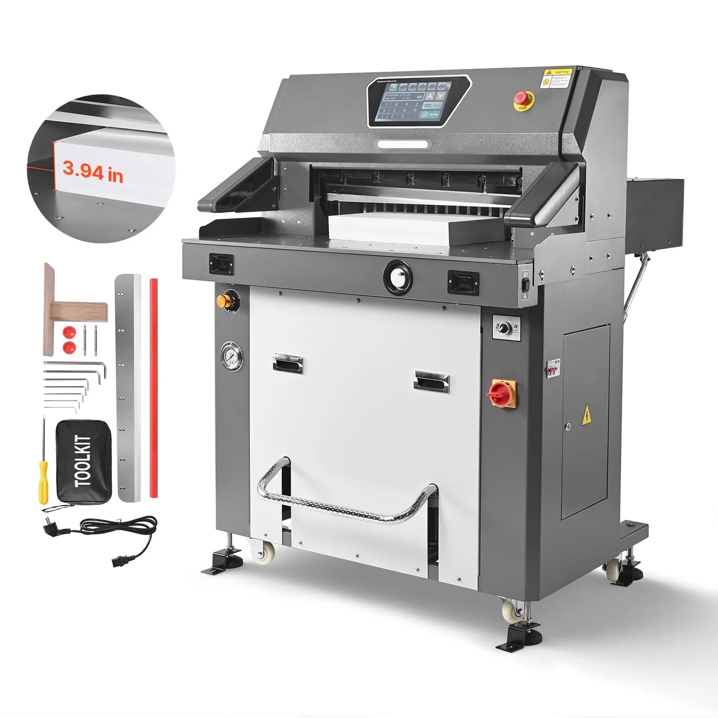 Electric Paper Cutter, Metal Hydraulic Paper Cutter Machine, 660 mm Cutting Width, 100 mm Cutting Thickness, Large Size Electric Guillotine Trimmer with Infrared Function and Spare Blade