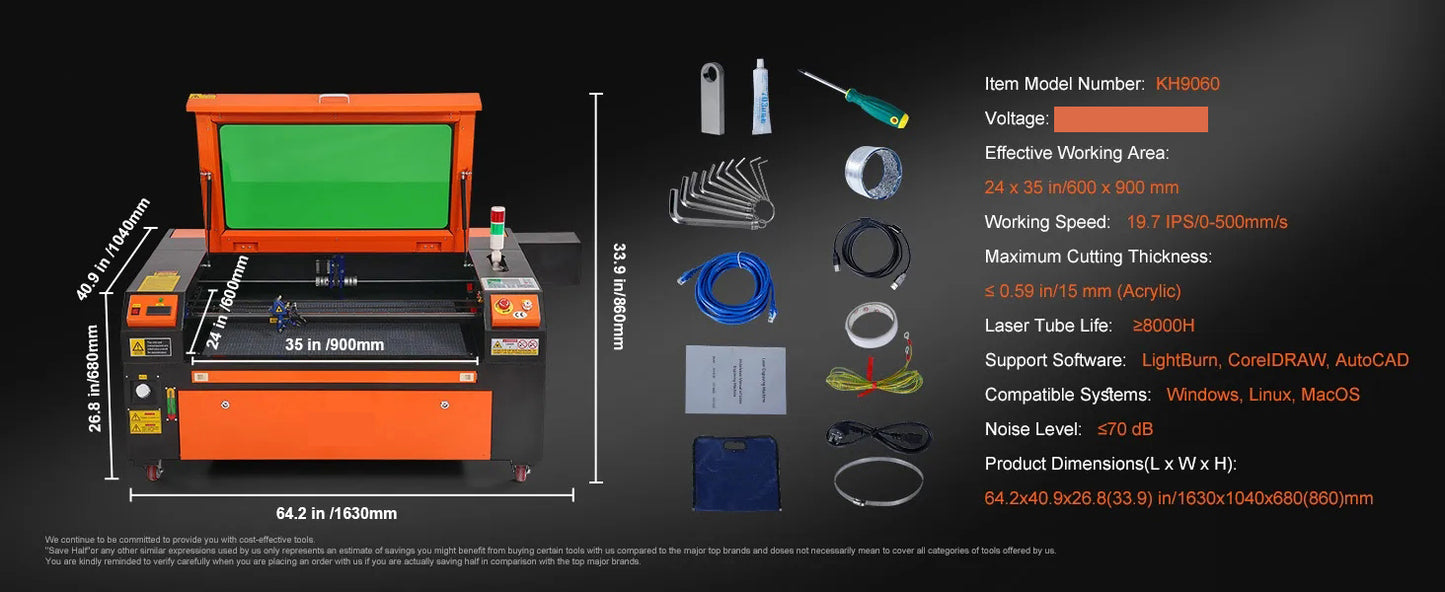 100W CO2 Laser Engraver, 61 x 89 cm(24 x 35 in), 500 mm/s(19.7 IPS) Laser Cutter Machine with 2-Way Pass Air Assist, Compatible with LightBurn, CorelDRAW, AutoCAD, Windows, Mac OS, Linux, for Wood Acrylic Fabric More