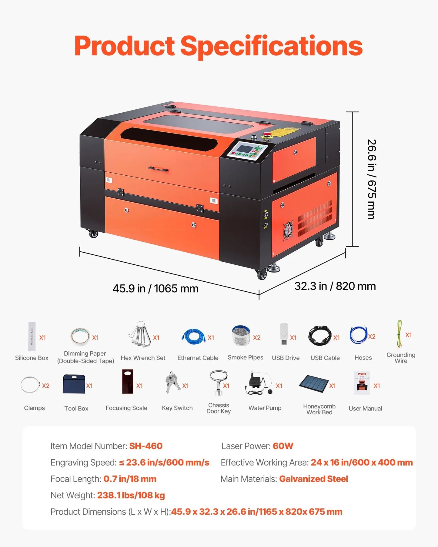 60W CO2 Laser Engraver, 600 x 400 mm, CO2 Laser Engraver Cutter Machine with 4 Way Pass Air Assist, Engraving Cutting Machine, Compatible with LightBurn CorelDRAW RDWorks, for Wood Acrylic Glass