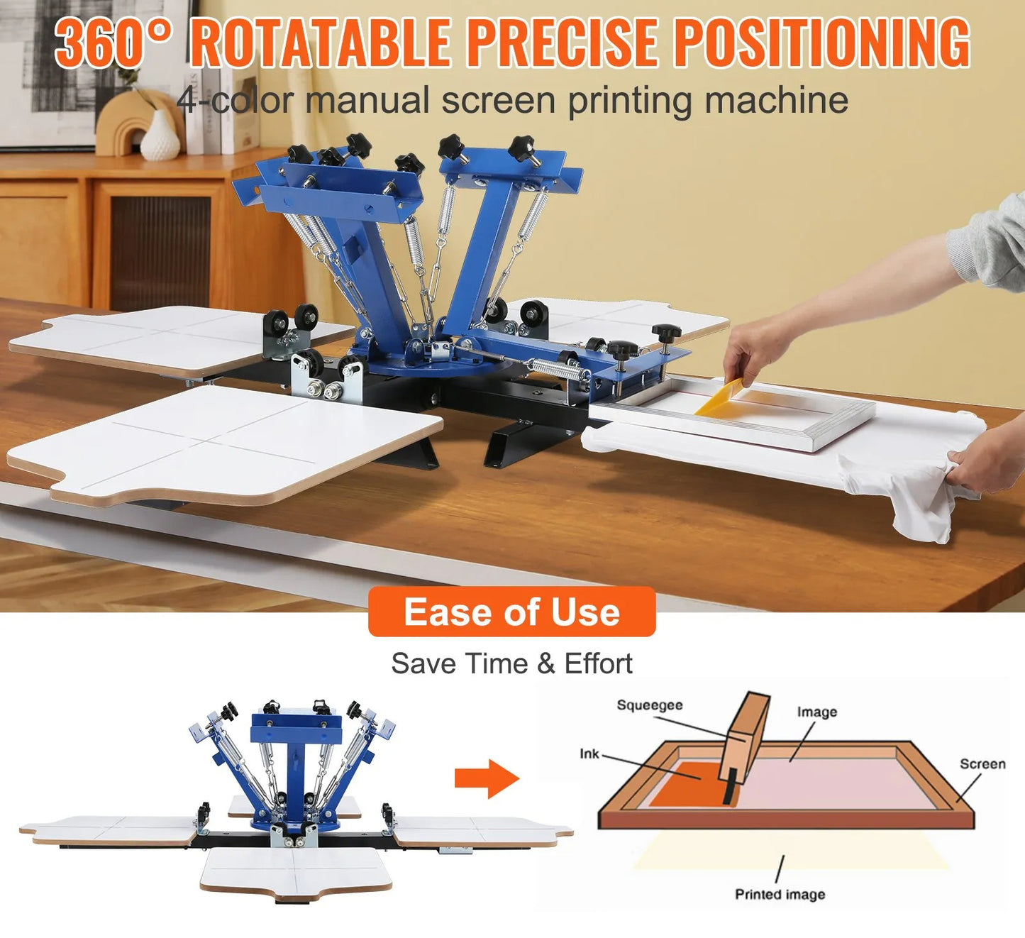 Screen Printing Machine, 4 Color 4 Station 360° Rotable Silk Screen Printing Press, 21.2x17.7in / 54x45cm Screen Printing Press, Double-layer Positioning Pallet for T-shirt DIY Printing