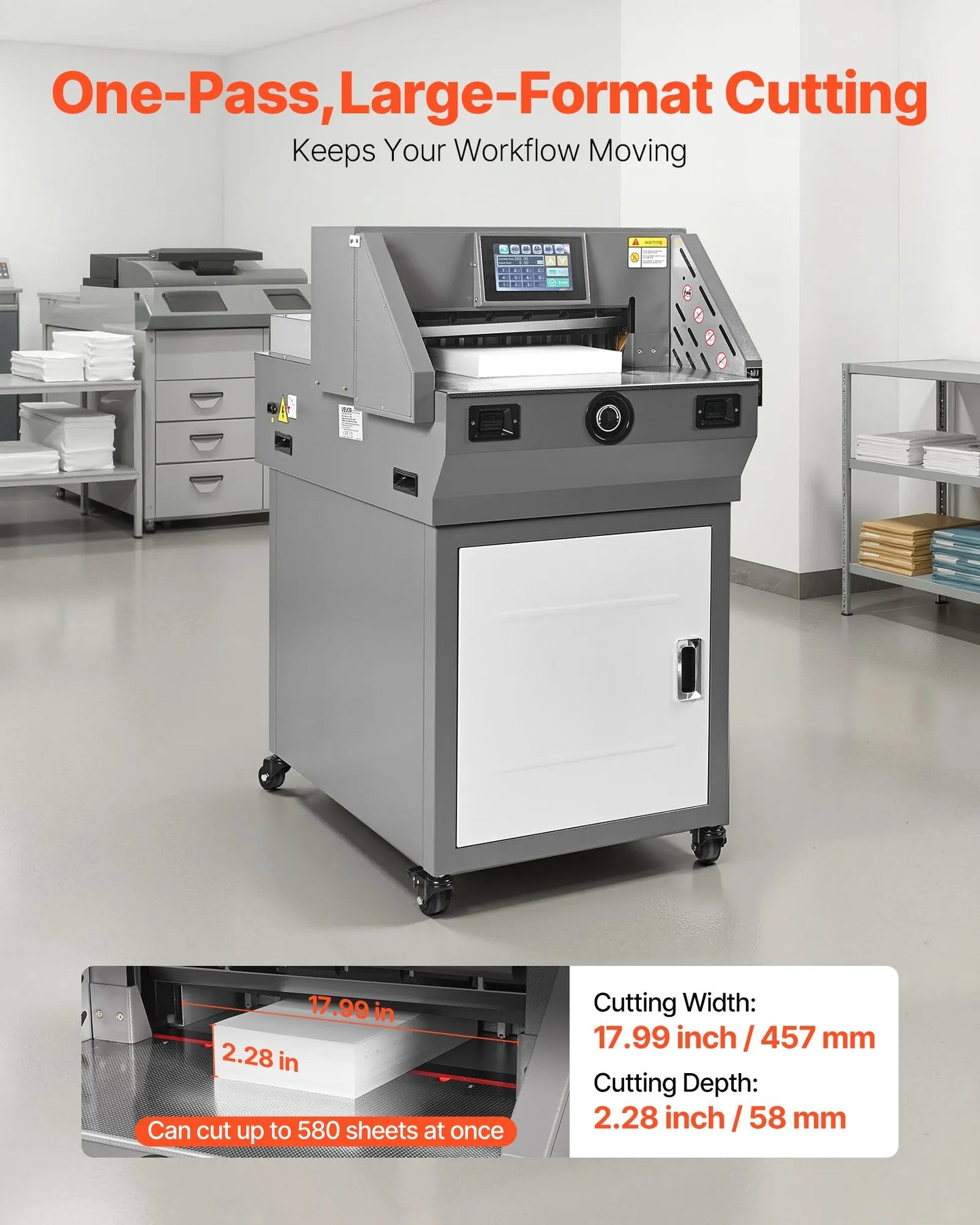 Electric Paper Cutter, Metal Programmable Paper Cutter Machine, 457 mm Cutting Width, 58 mm Cutting Thickness, Electric Hydraulic Guillotine Trimmer with Infrared Function & Spare Blade