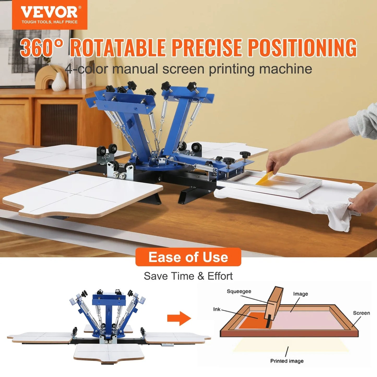Screen Printing Machine, 4 Color 4 Station 360° Rotable Silk Screen Printing Press, 21.2x17.7in / 54x45cm Screen Printing Press, Double-layer Positioning Pallet for T-shirt DIY Printing