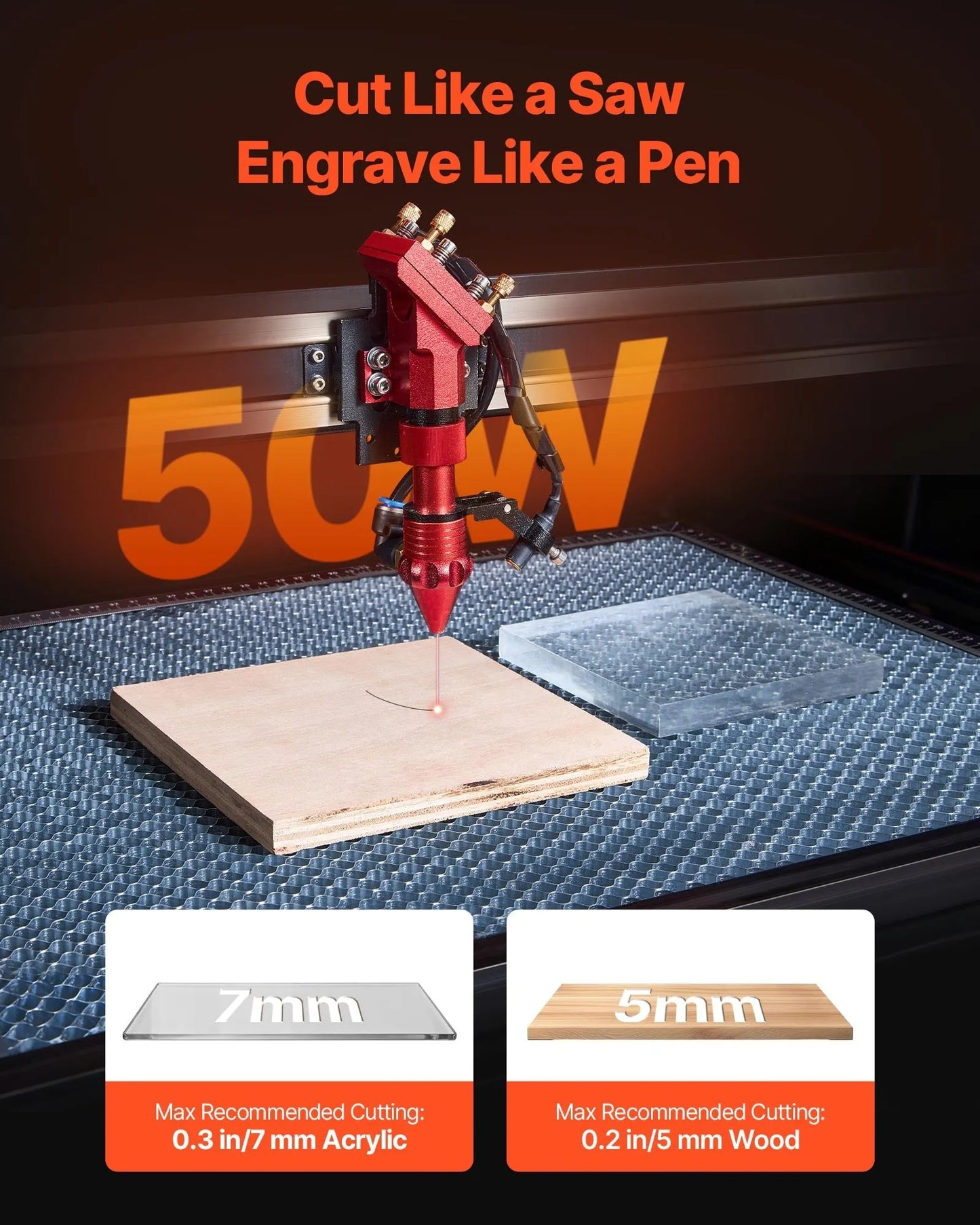 50W CO2 Laser Engraver, 500 x 300 mm, CO2 Laser Engraver Cutter Machine with 4 Way Pass Air Assist, Engraving Cutting Machine, Compatible with LightBurn CorelDRAW RDWorks, for Wood Acrylic Glass