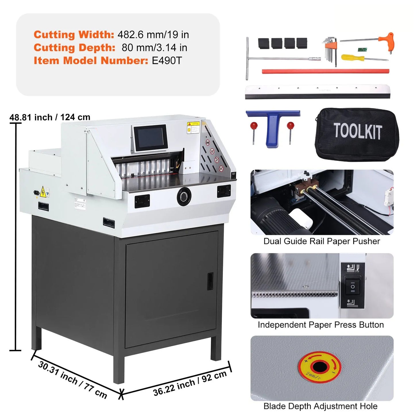 Electric Paper Cutter 482.6 mm Cutting Width 80 mm Thickness 177.8 mm Touchscreen