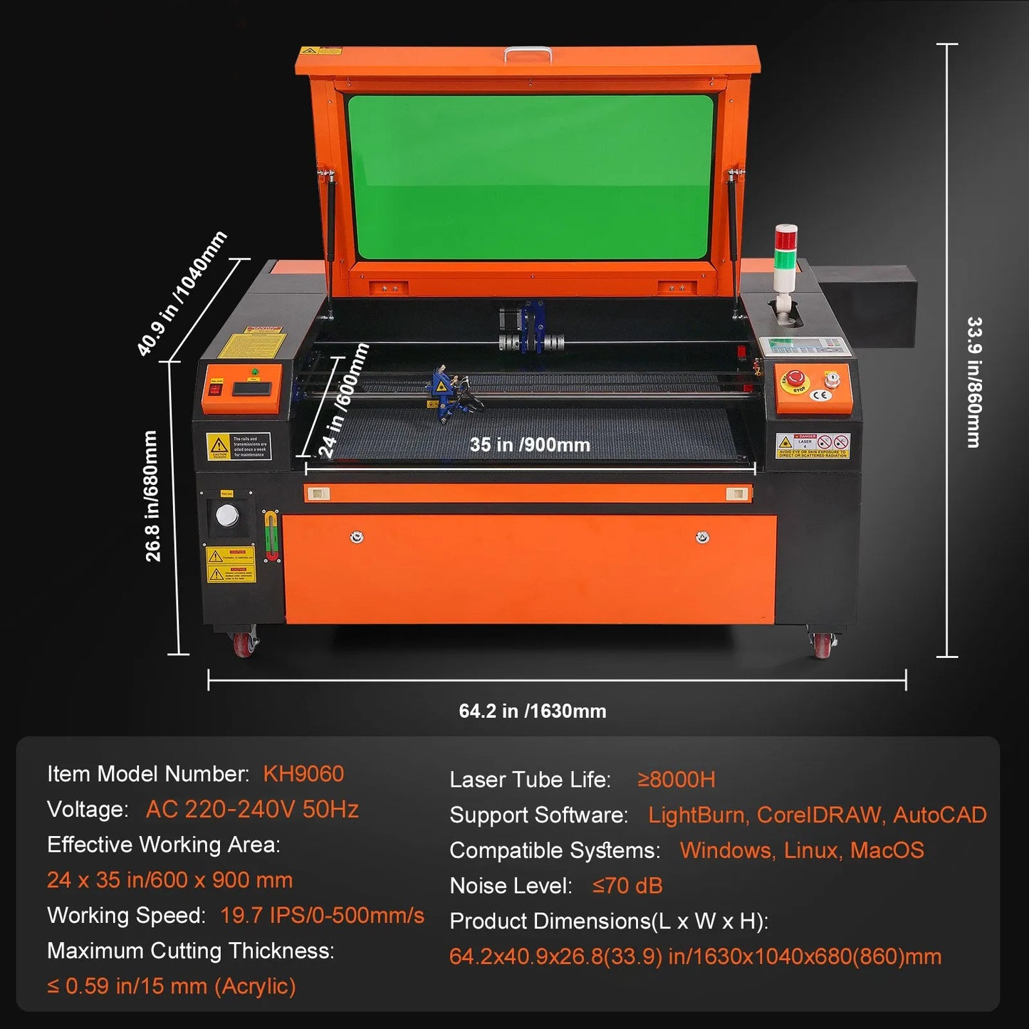 100W CO2 Laser Engraver, 61 x 89 cm(24 x 35 in), 500 mm/s(19.7 IPS) Laser Cutter Machine with 2-Way Pass Air Assist, Compatible with LightBurn, CorelDRAW, AutoCAD, Windows, Mac OS, Linux, for Wood Acrylic Fabric More