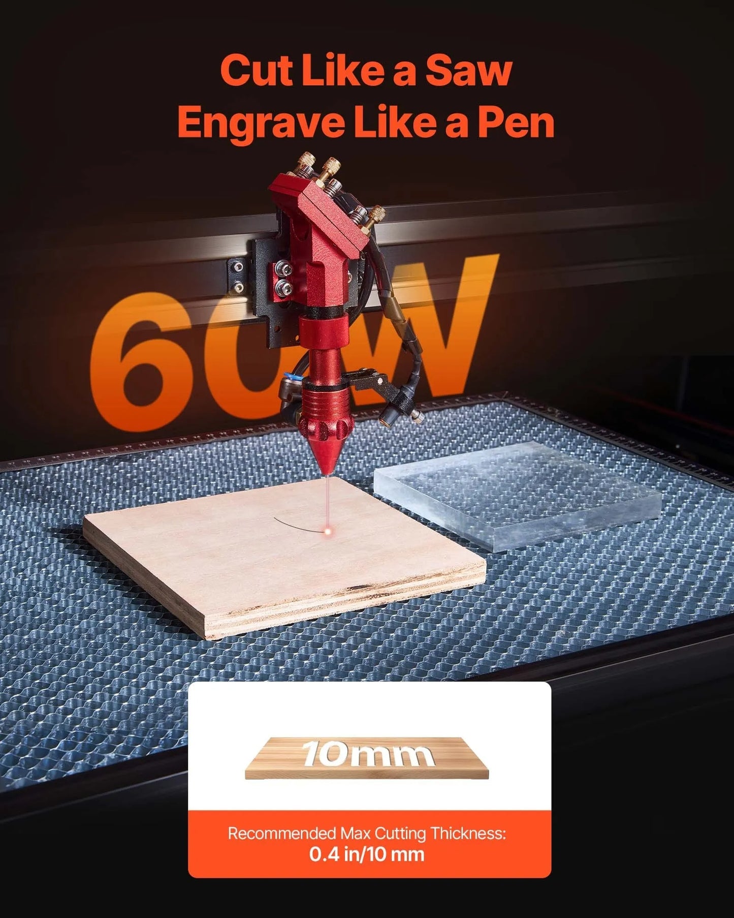 60W CO2 Laser Engraver, 600 x 400 mm, CO2 Laser Engraver Cutter Machine with 4 Way Pass Air Assist, Engraving Cutting Machine, Compatible with LightBurn CorelDRAW RDWorks, for Wood Acrylic Glass