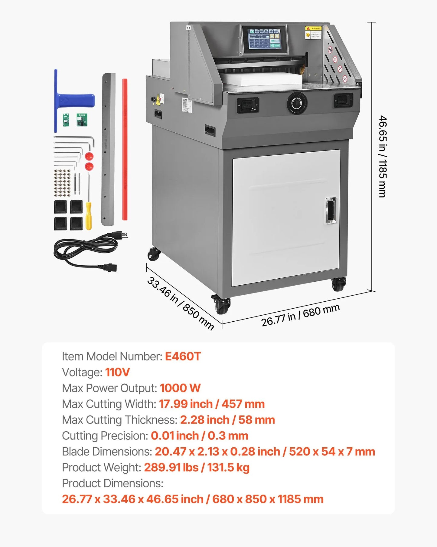 Electric Paper Cutter, Metal Programmable Paper Cutter Machine, 457 mm Cutting Width, 58 mm Cutting Thickness, Electric Hydraulic Guillotine Trimmer with Infrared Function & Spare Blade