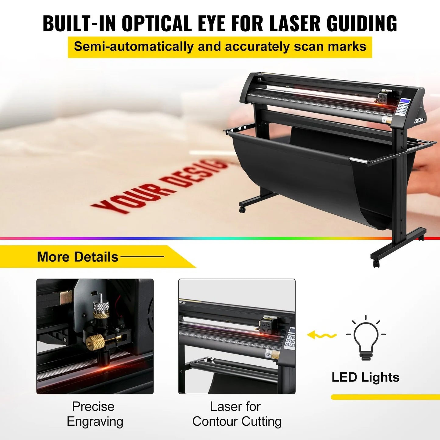 Vinyl Cutter, 1350mm Vinyl Plotter, LED Screen Plotter Cutter, Semi-Automatical Built-in Optical Eye, Compatible with SignCut Software for Mac and Windows System with Stand