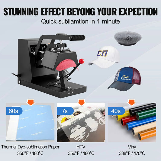 Hat Heat Press, 4-in-1 Cap Heat Press Machine, 15.24 x 7.6 cm Clamshell Sublimation Transfer, LCD Digital Timer Temperature Control with 4pcs Curved Heating Elements (15.24 x 7.6/17x6.86/17x6.86/20.57x8.89 cm)