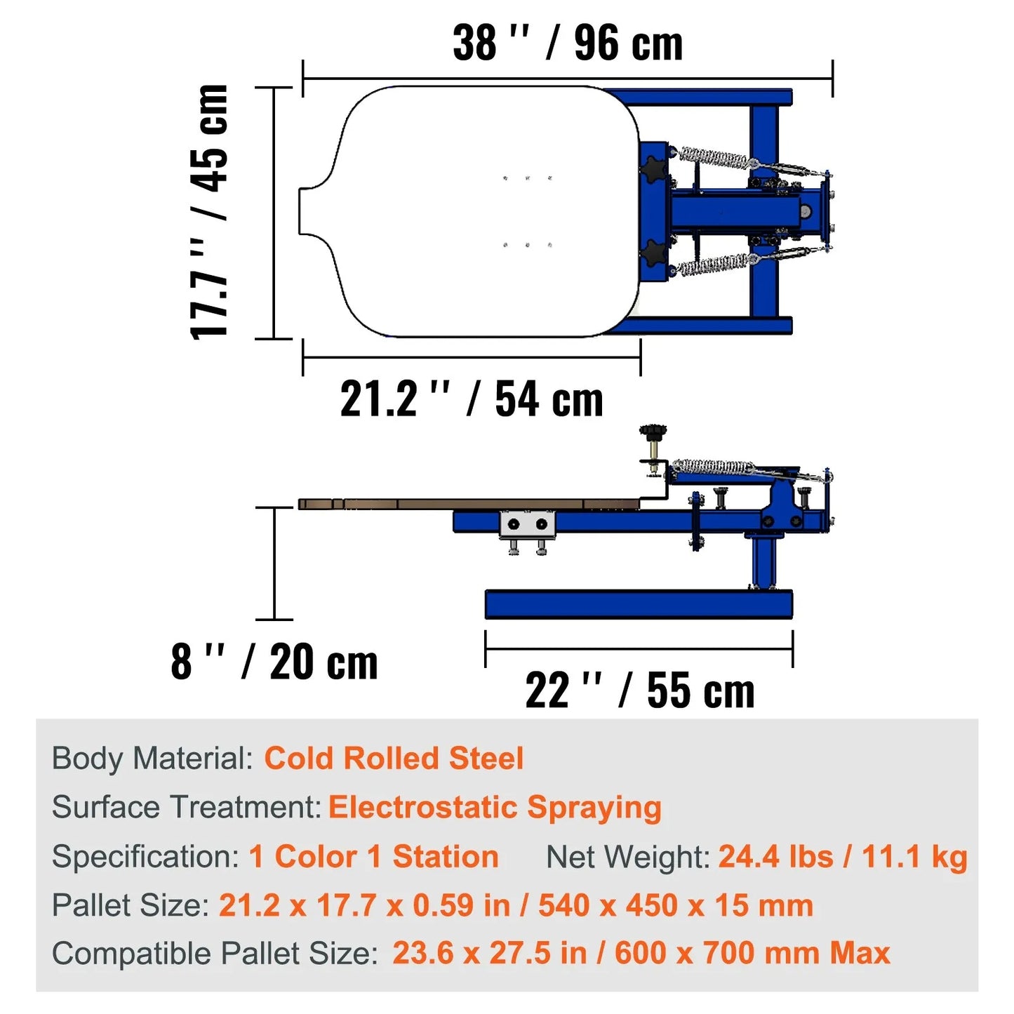 Screen Printing Machine, 1 Color 1 Station Silk Screen Printing Press, 21.2x17.7in / 54x45cm Screen Printing Press, Double-layer Positioning Pallet, Adjustable Tension for T-shirt DIY Printing