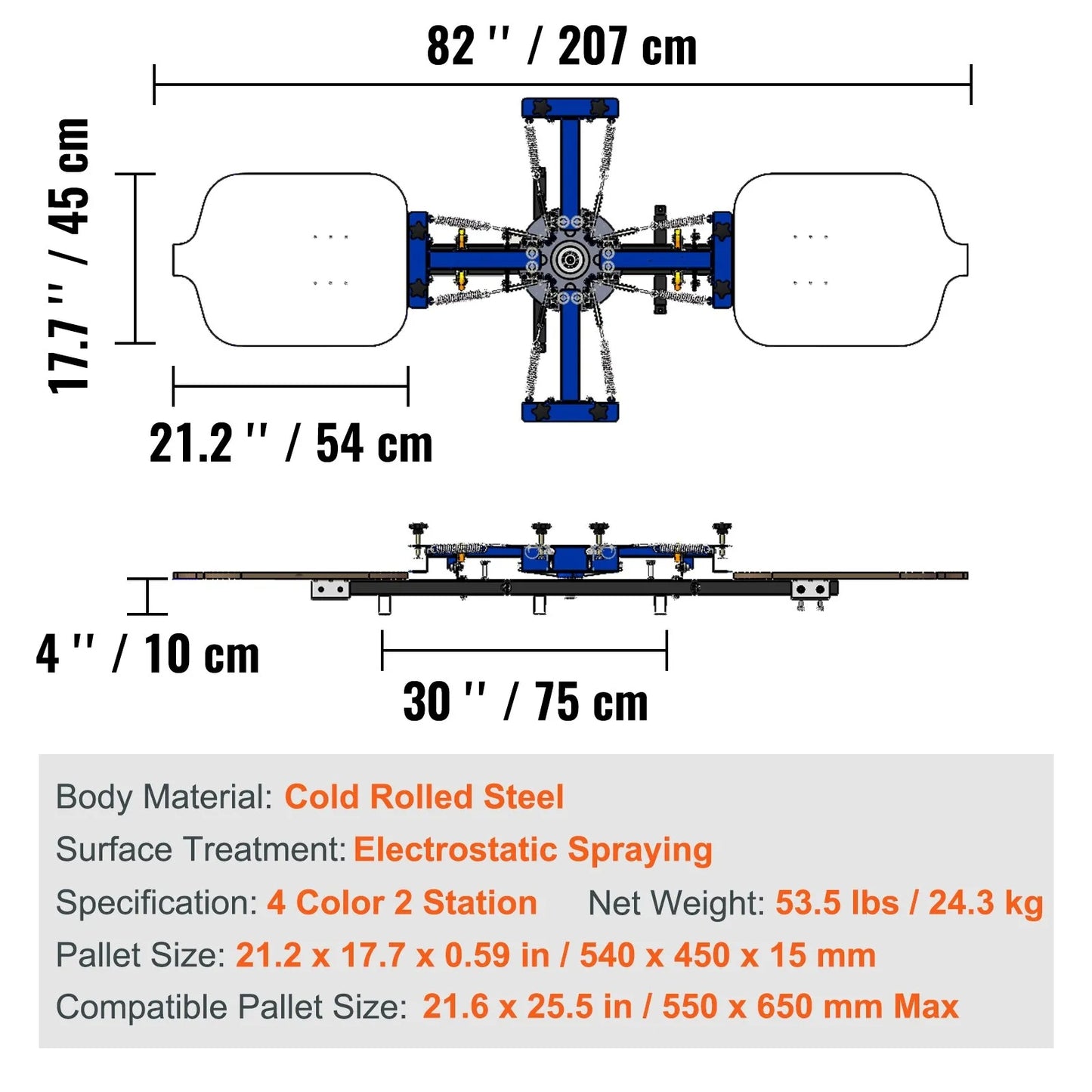 Screen Printing Machine, 4 Color 2 Station 360° Rotable Silk Screen Printing Press, 21.2x17.7in / 54x45cm Screen Printing Press, Double-layer Positioning Pallet for T-shirt DIY Printing