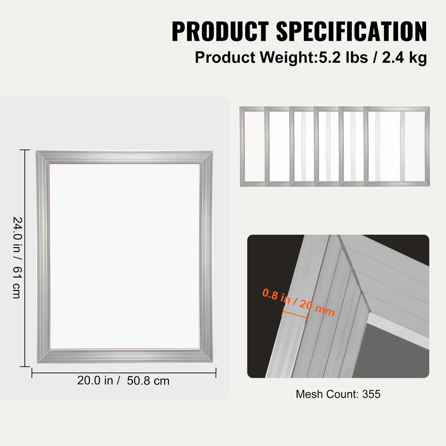 Screen Printing Kit, 4 Pieces Aluminum Silk Screen Printing Frames, 20x24inch Silk Screen Printing Frame with 355 Count Mesh, High Tension Nylon Mesh and Sealing Tape for T-shirts DIY Printing