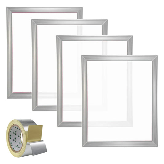 Screen Printing Kit, 4 Pieces Aluminum Silk Screen Printing Frames, 20x24inch Silk Screen Printing Frame with 355 Count Mesh, High Tension Nylon Mesh and Sealing Tape for T-shirts DIY Printing