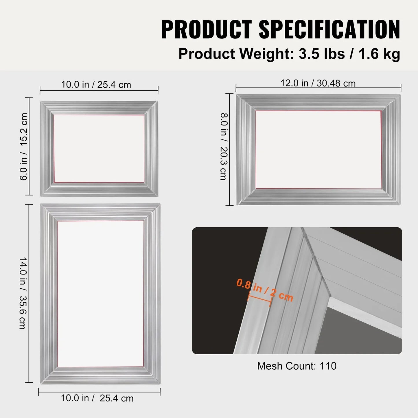 Screen Printing Kit, 3 Pieces Aluminum Silk Screen Printing Frames 6x10/8x12/10x14inch 110 Count Mesh, 5 Glitters and Screen Printing Squeegees and Transparency Films for T-shirts DIY Printing
